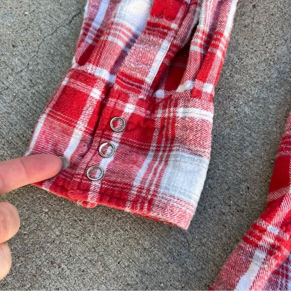 Vintage Karman Red White Plaid Flannel Pearl Snap Western Shirt XXL - Picture 3 of 7
